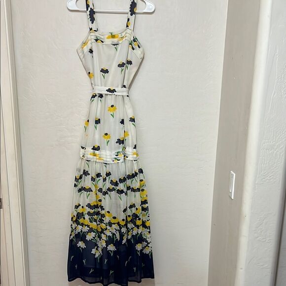 Vintage Floral White Multi Print Belt Maxi Dress Boho Cottagecore Feminine - Picture 1 of 16